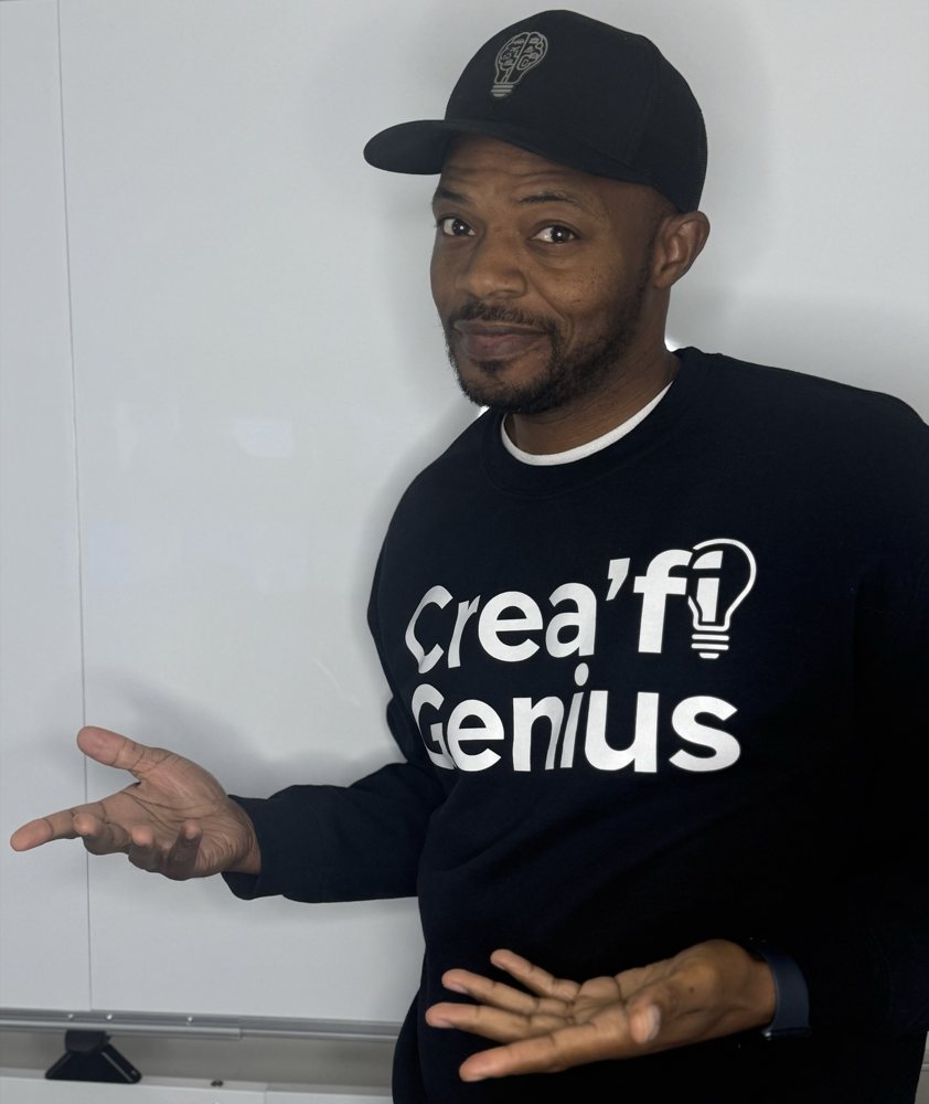Chad Glover in a Crea'fi Genius sweatshirt